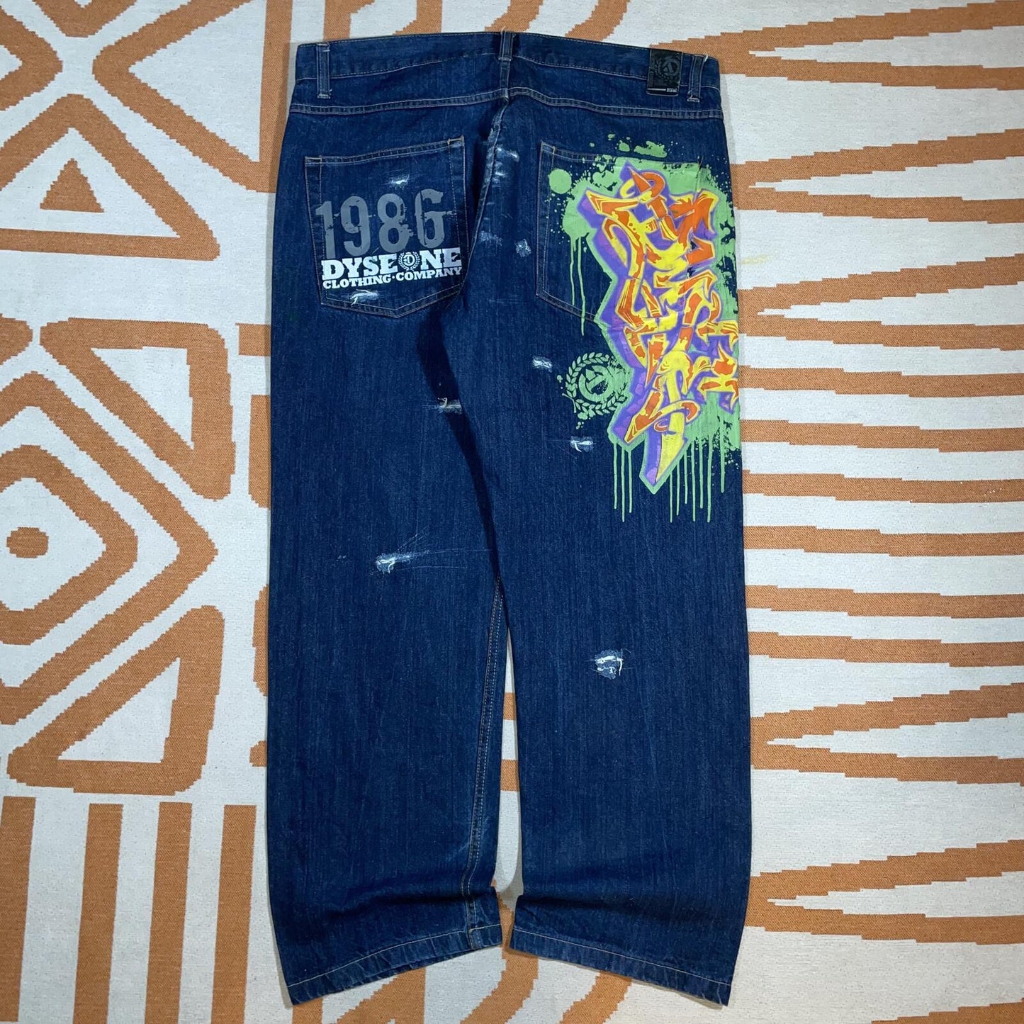 Dyse One 00s Printed ‘Burner’ Graffiti Jeans 38x32