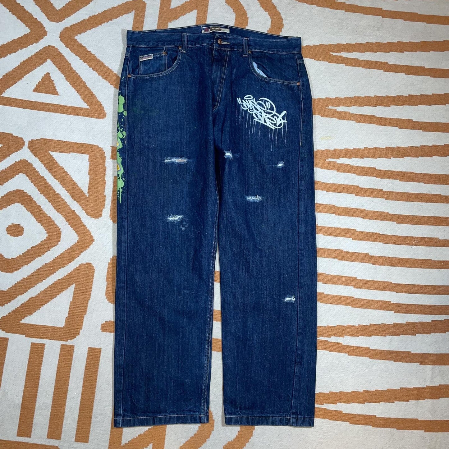 Dyse One 00s Printed ‘Burner’ Graffiti Jeans 38x32
