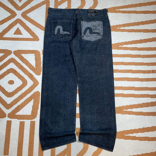 Evisu 00s Embroidered Black Denim Jeans 38x33