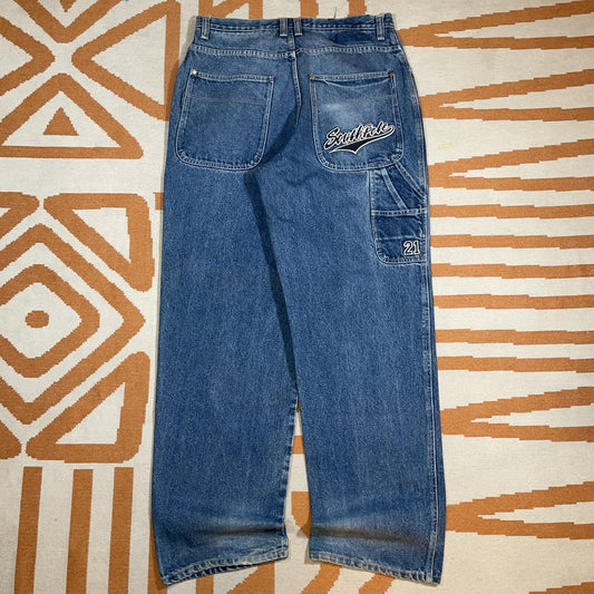 Southpole 90s Embroidered Baggy Blue Jeans 34x32