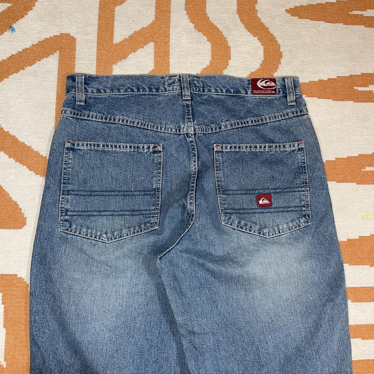 Quiksilver 00s Patched ‘Ranger’ Baggy Blue Jeans 34x35
