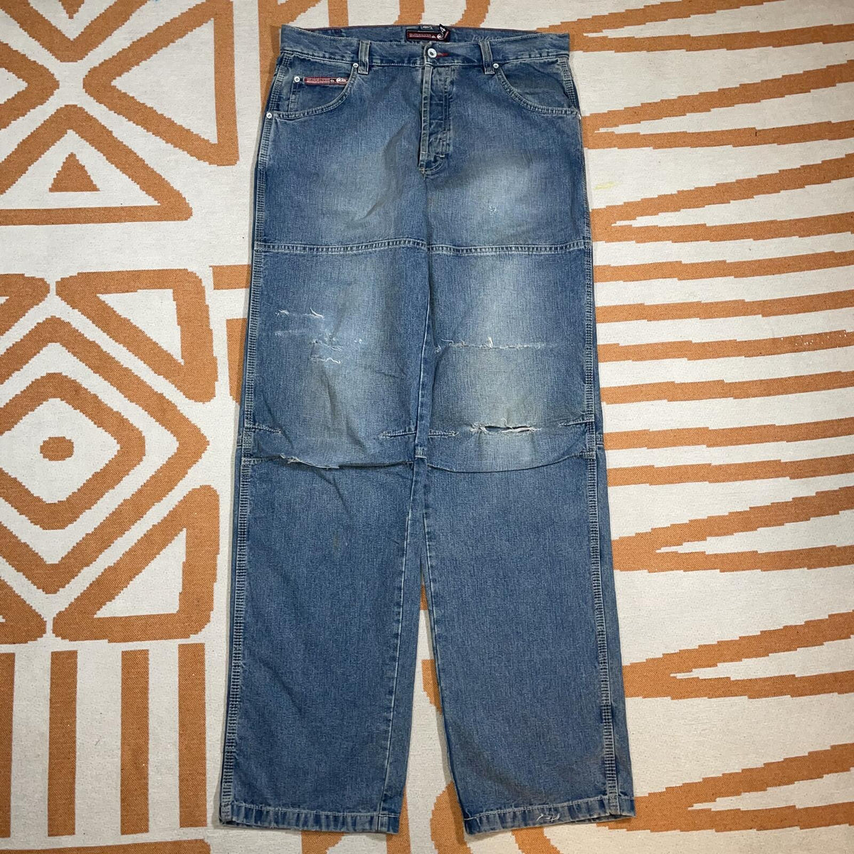 Quiksilver 00s Patched ‘Ranger’ Baggy Blue Jeans 34x35