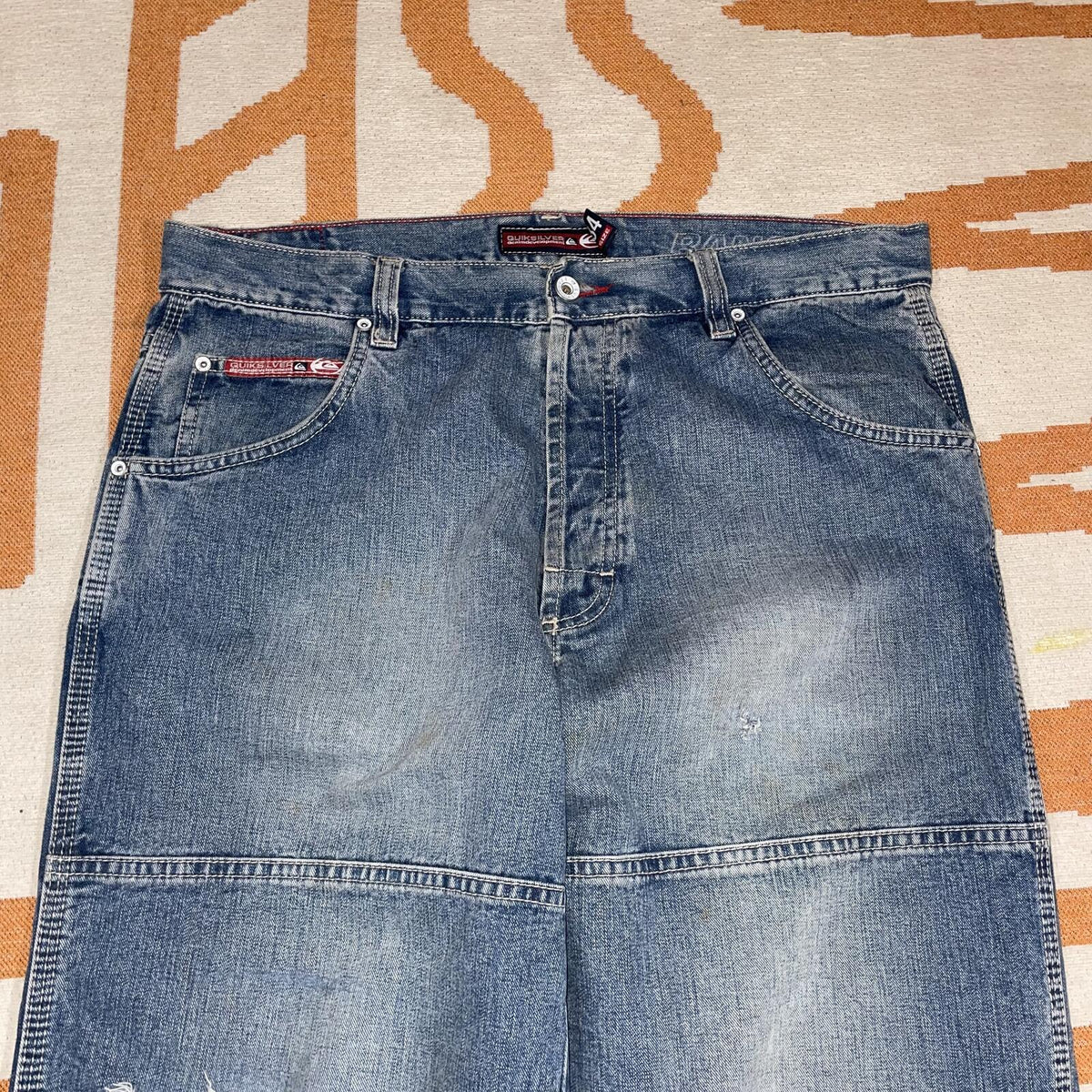 Quiksilver 00s Patched ‘Ranger’ Baggy Blue Jeans 34x35
