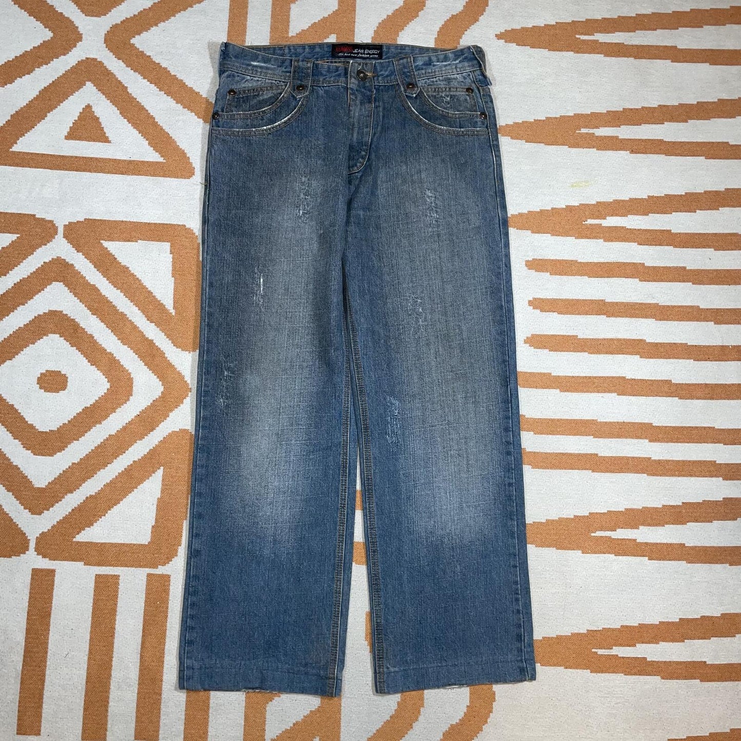 Kenafss 00s Embroidered ‘Cross’ Baggy Jeans 34x31