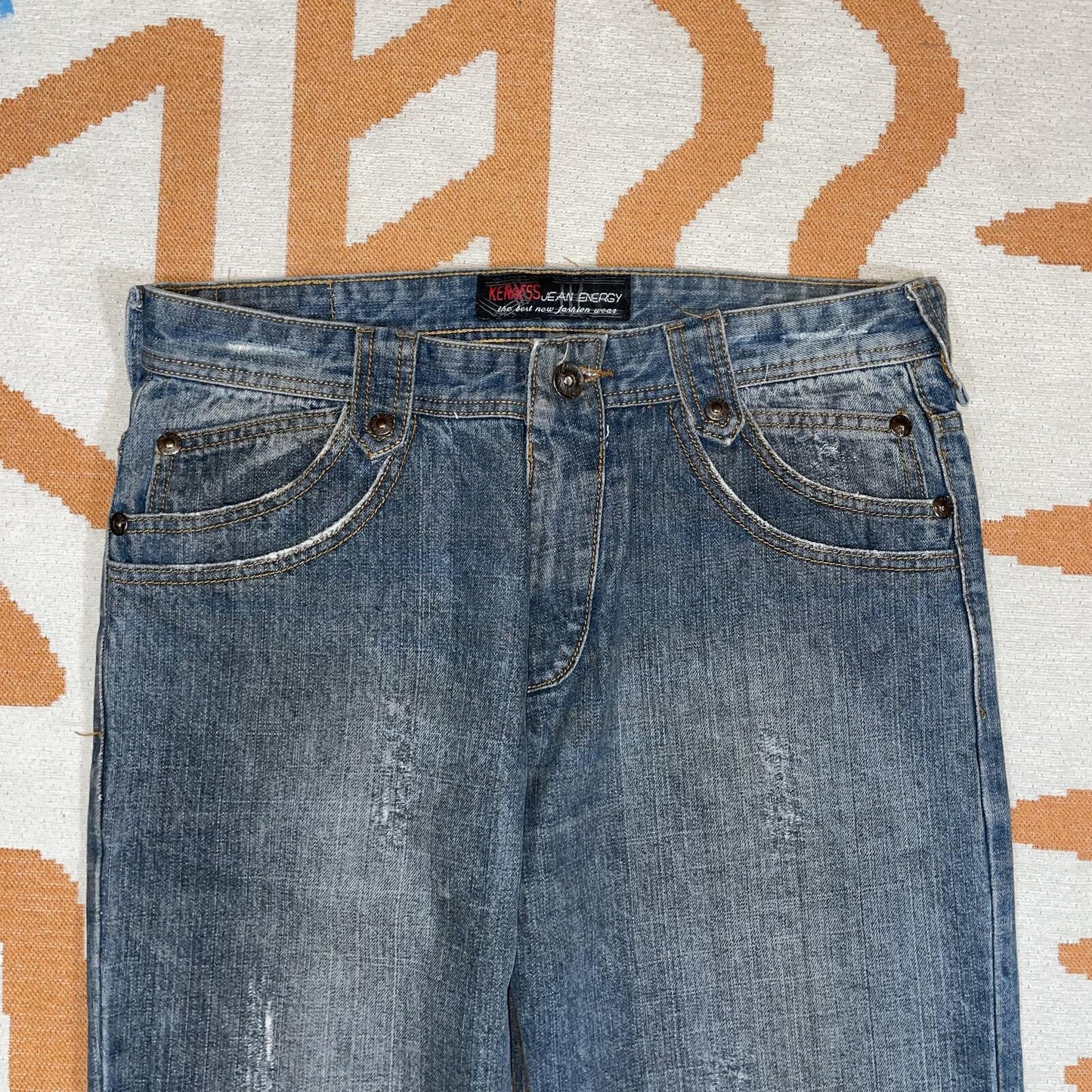 Kenafss 00s Embroidered ‘Cross’ Baggy Jeans 34x31