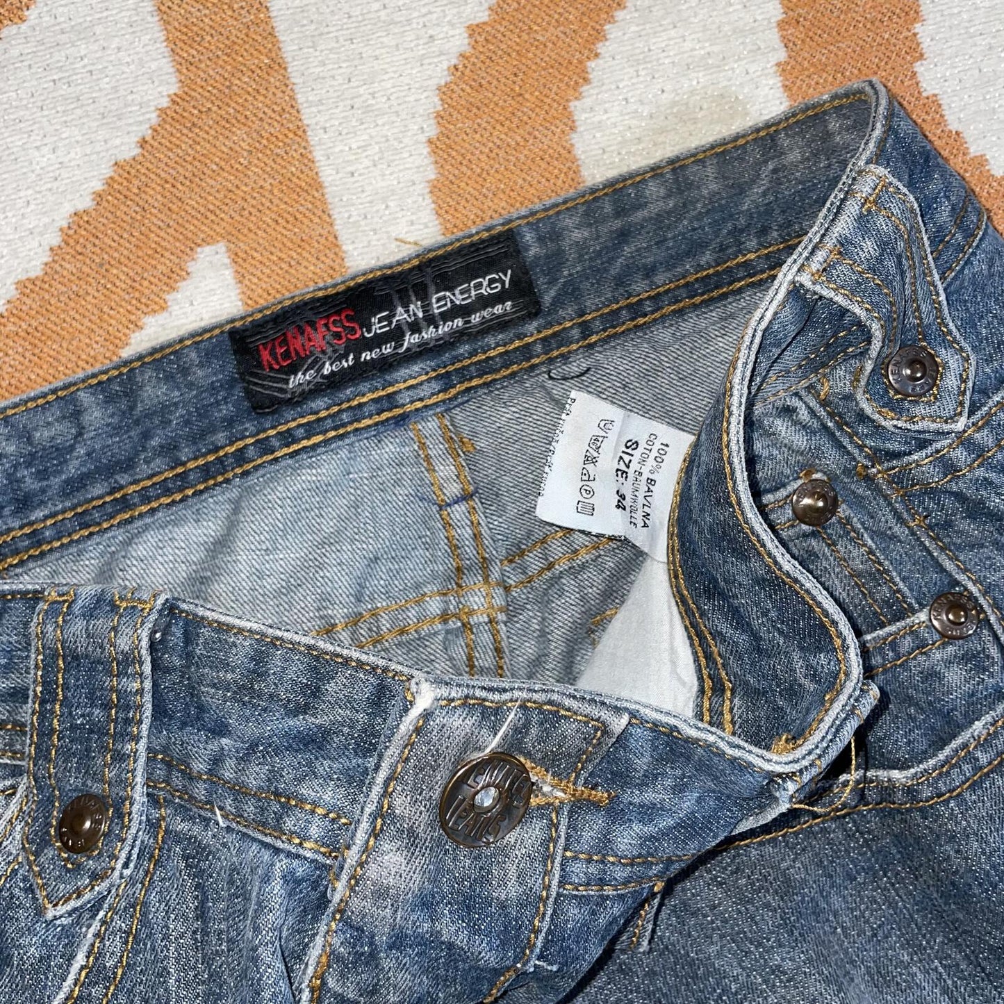 Kenafss 00s Embroidered ‘Cross’ Baggy Jeans 34x31