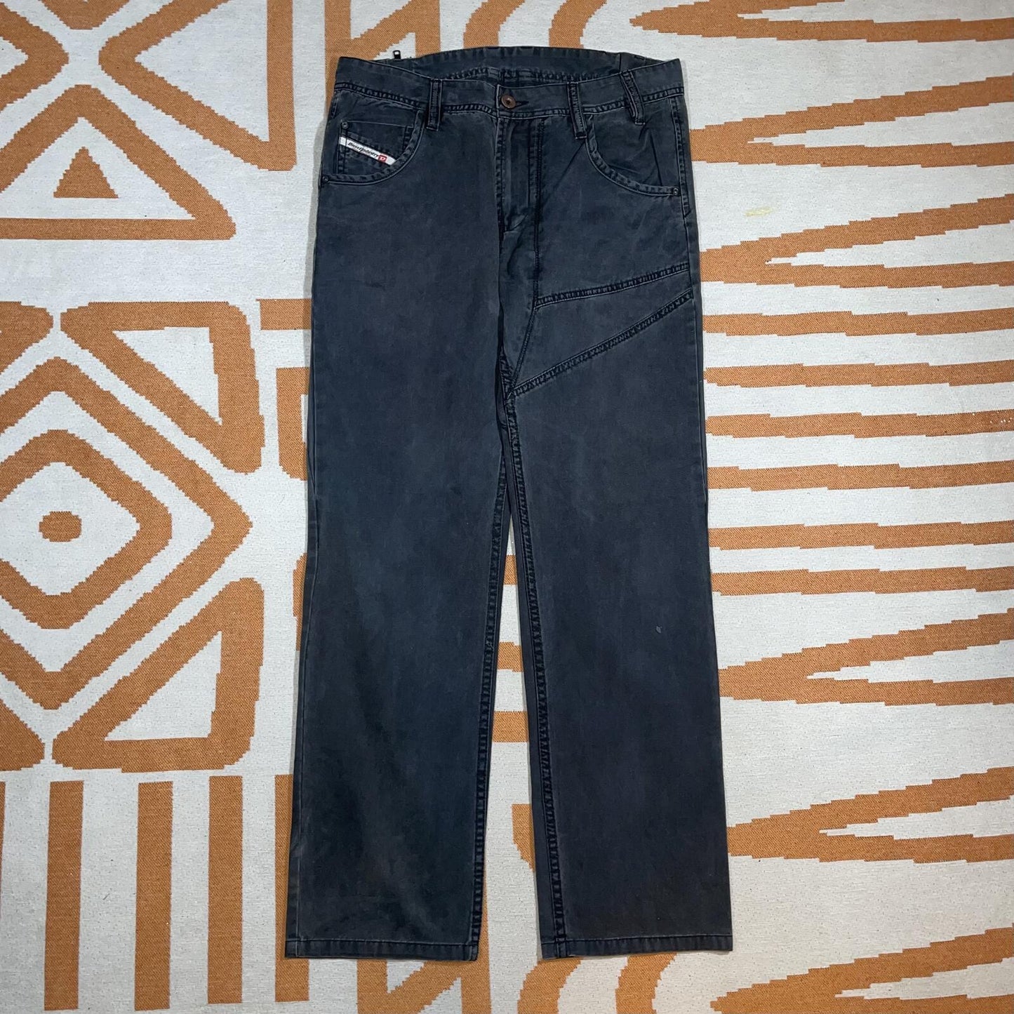 Diesel 00s Custom-Zips Loose Black Trousers 34x30