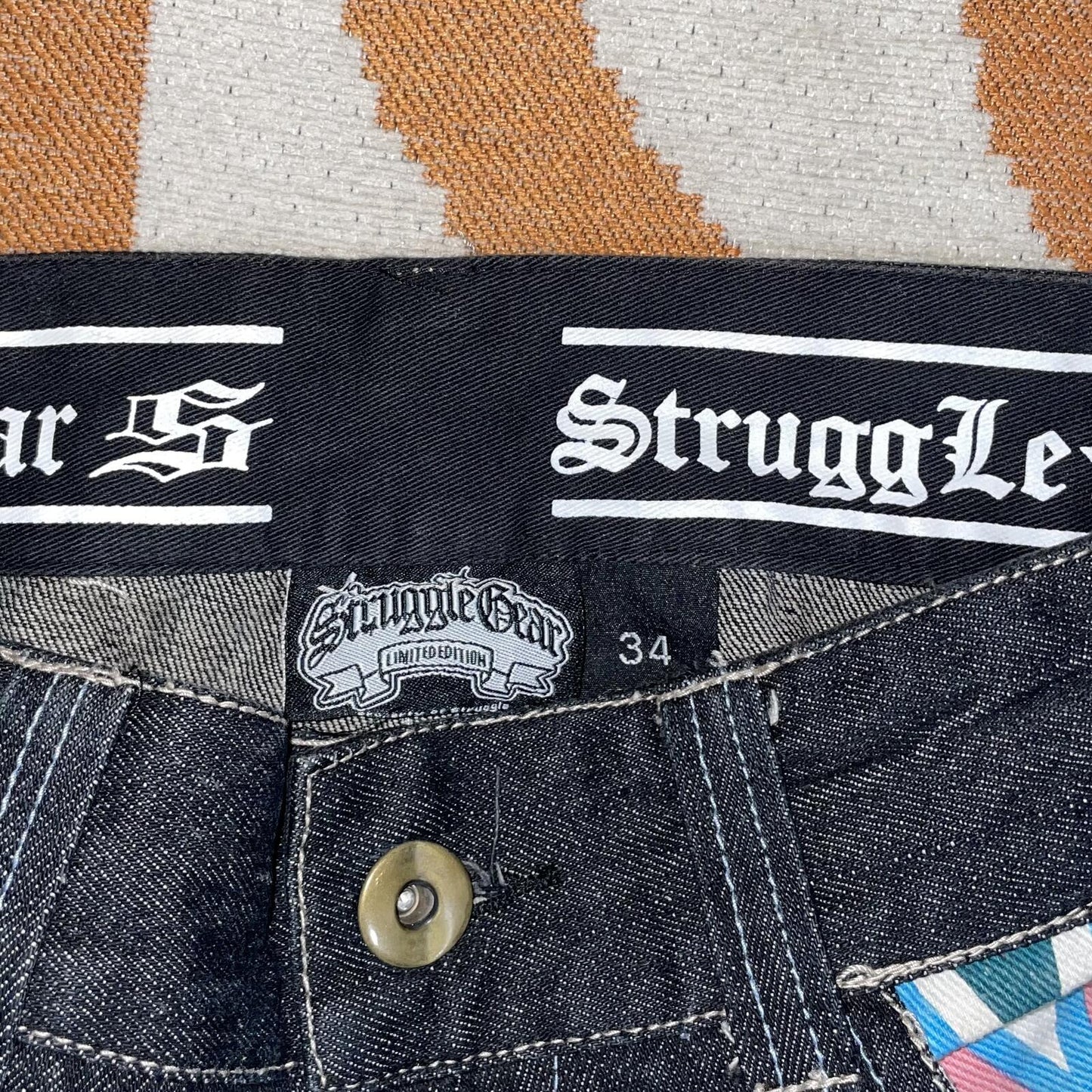 Struggle 00s Pattern-Printed Black Denim Jeans 34x34