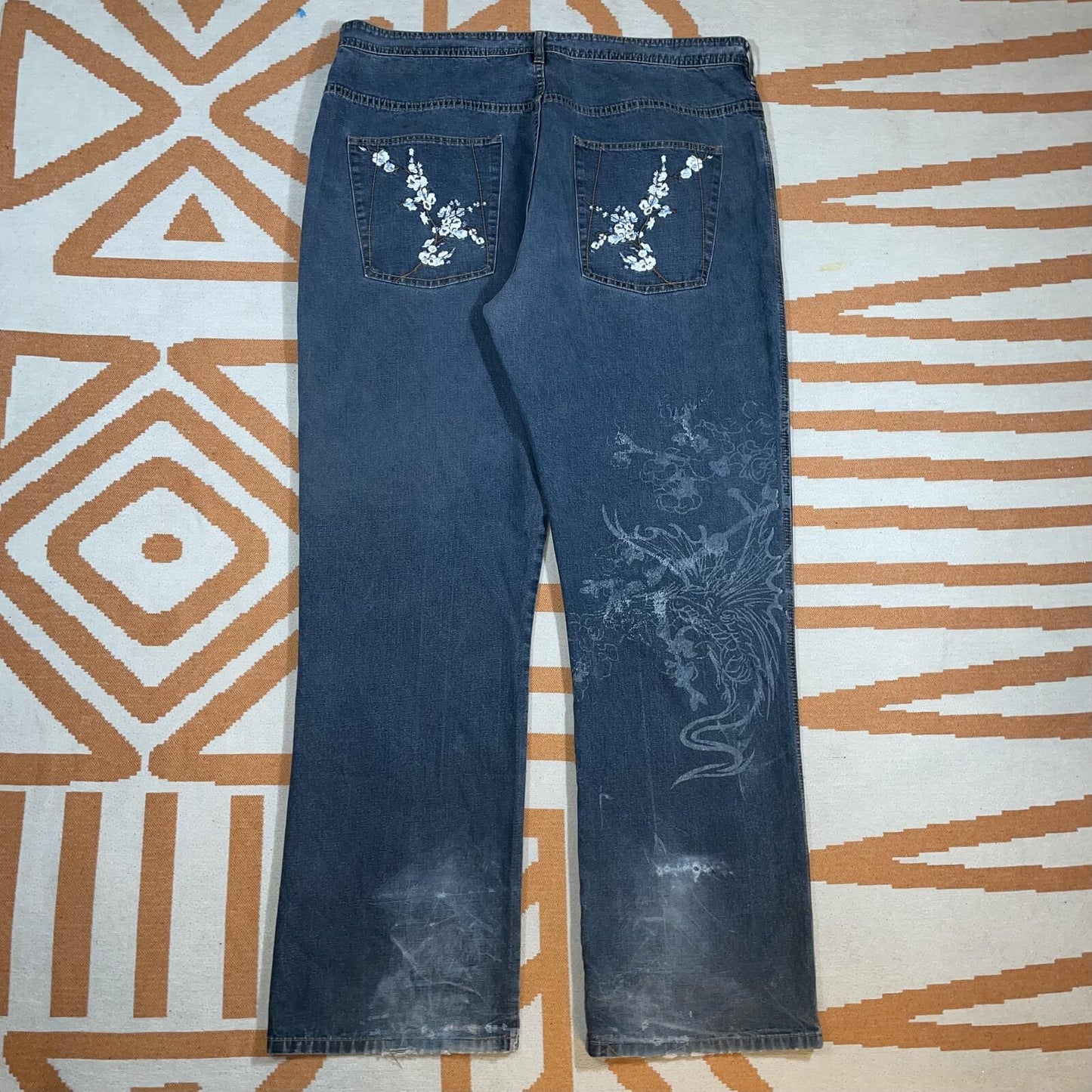 Anthm 00s Embroidered Dragon Japanese Baggy Jeans 42x35