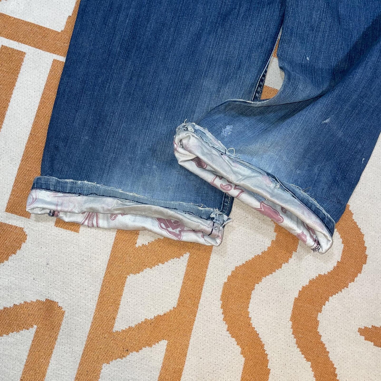 Karl Kani 00s Embroidered Paisley-Pattern Baggy Denim Jeans 36x32