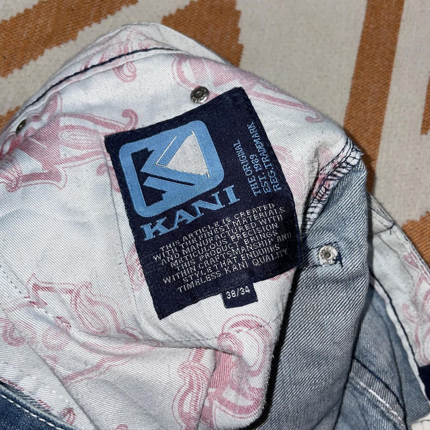 Karl Kani 00s Embroidered Paisley-Pattern Baggy Denim Jeans 36x32