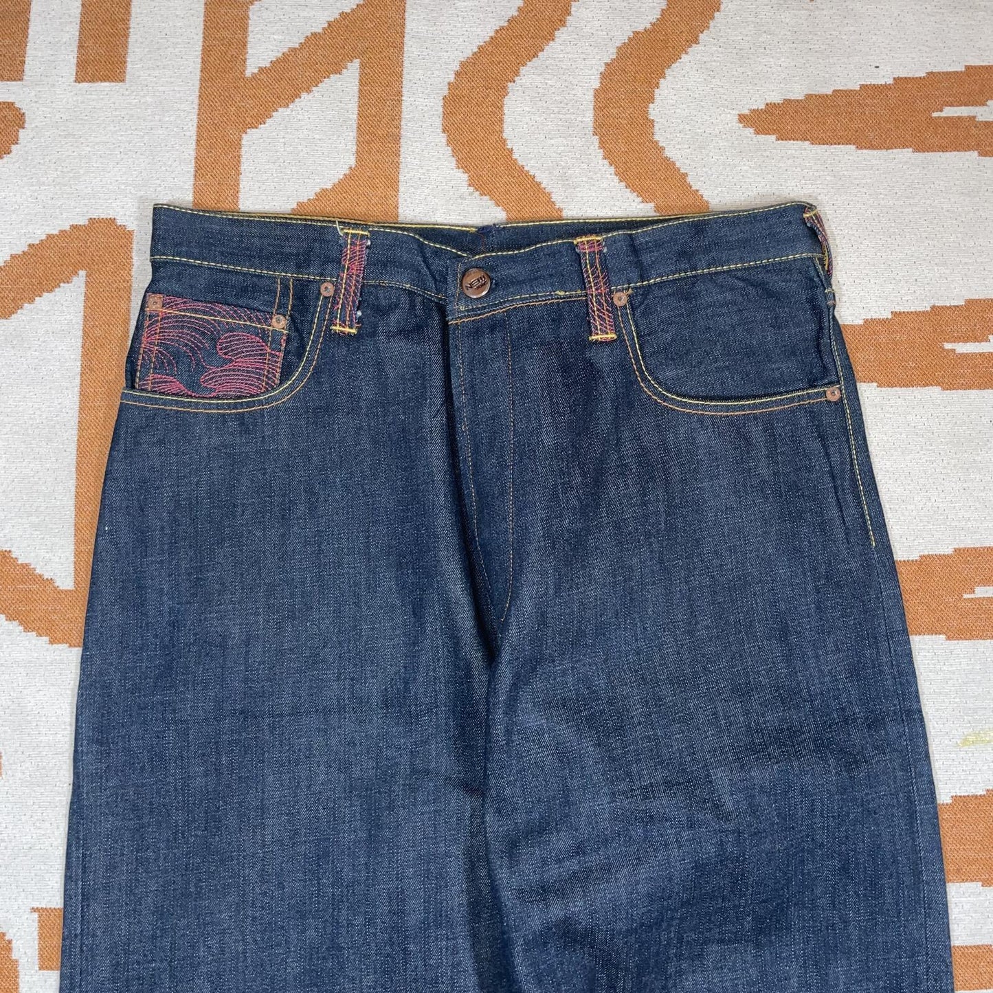 RMC 00s Embroidered Japanese ‘Crossbones’ Black Baggy Jeans 36x38