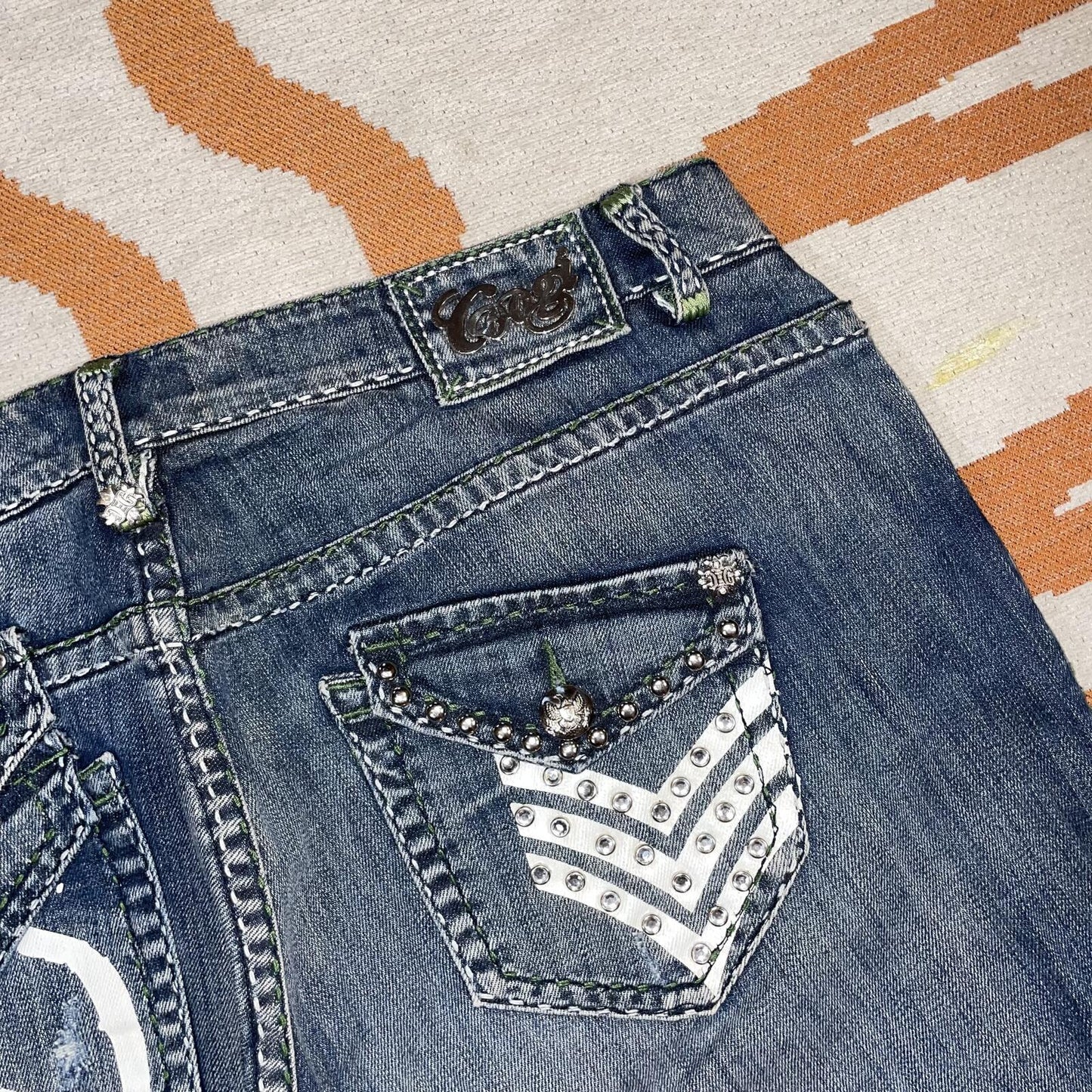 Coogi 00s Studded/Printed Loose Denim Jeans 38x33/16