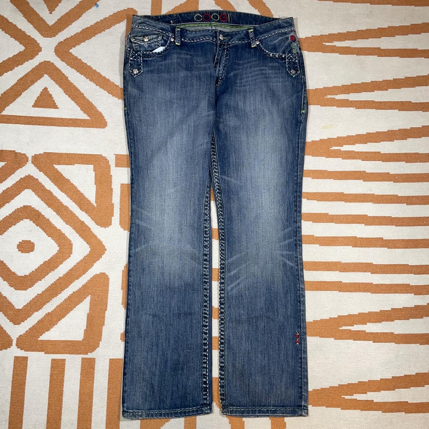 Coogi 00s Studded/Printed Loose Denim Jeans 38x33/16