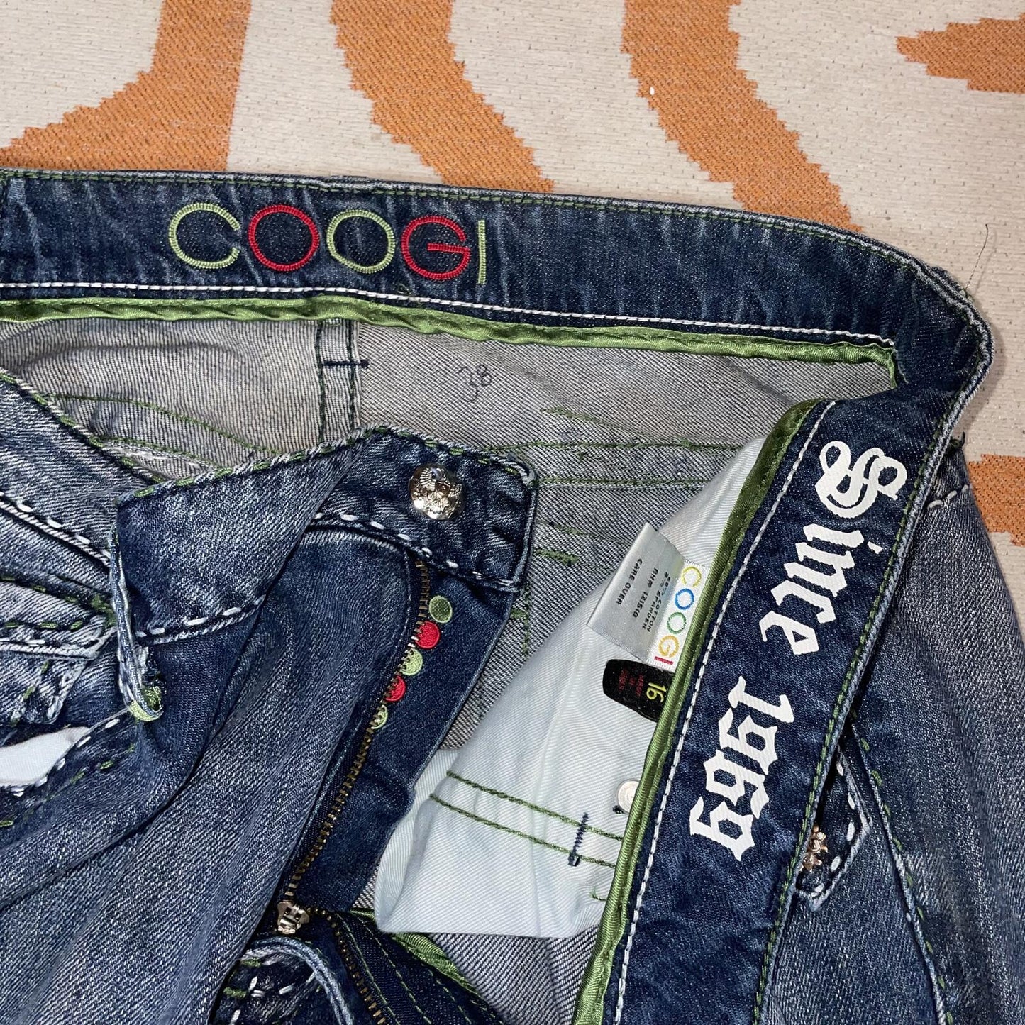 Coogi 00s Studded/Printed Loose Denim Jeans 38x33/16