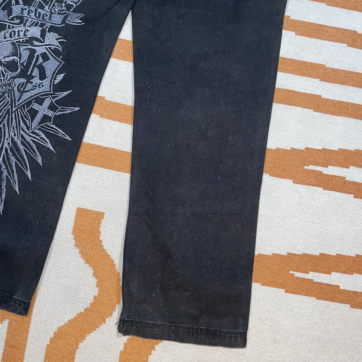 Rainbow 00s Embroidered ‘Rebel’ Loose Black Trousers 34x31