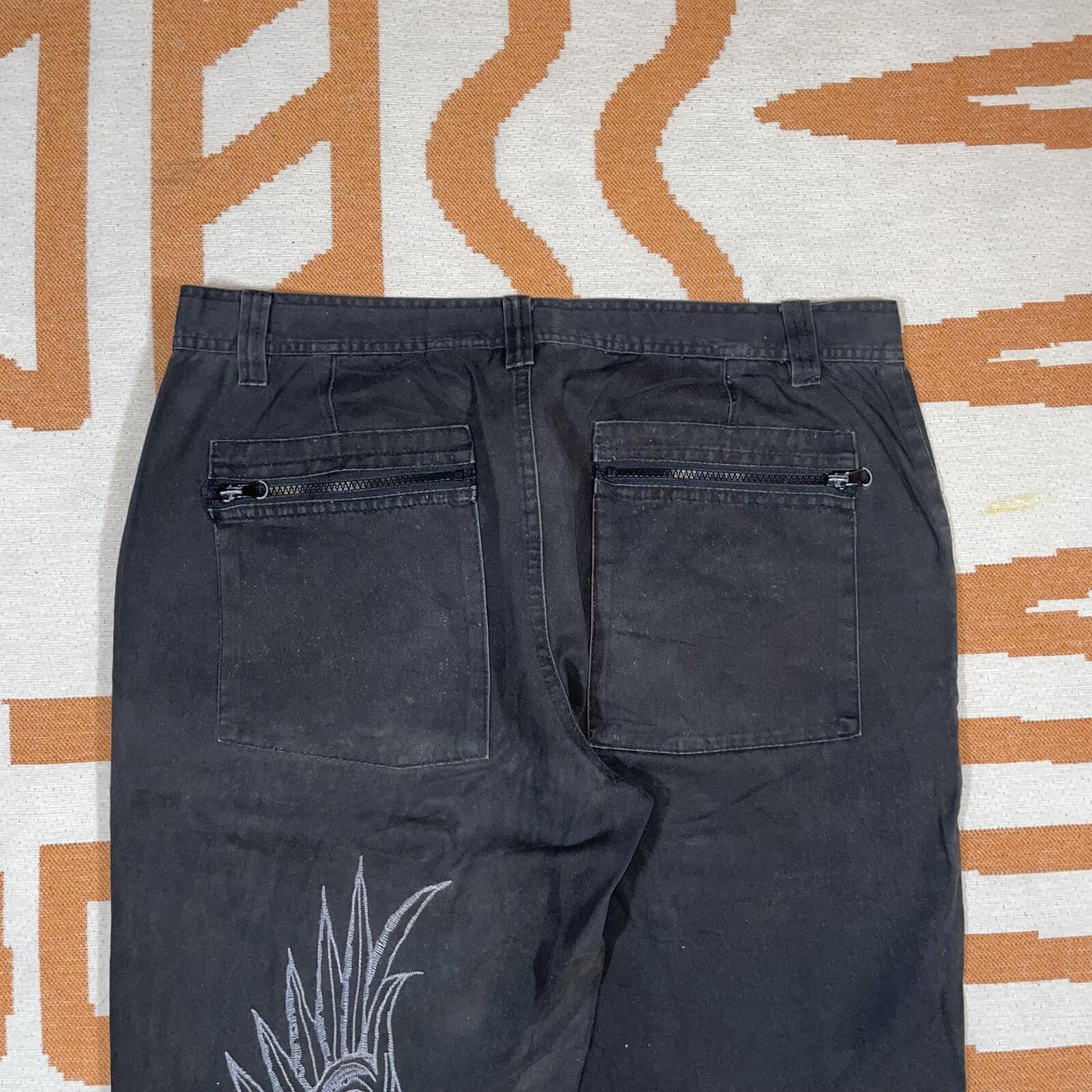 Rainbow 00s Embroidered ‘Rebel’ Loose Black Trousers 34x31