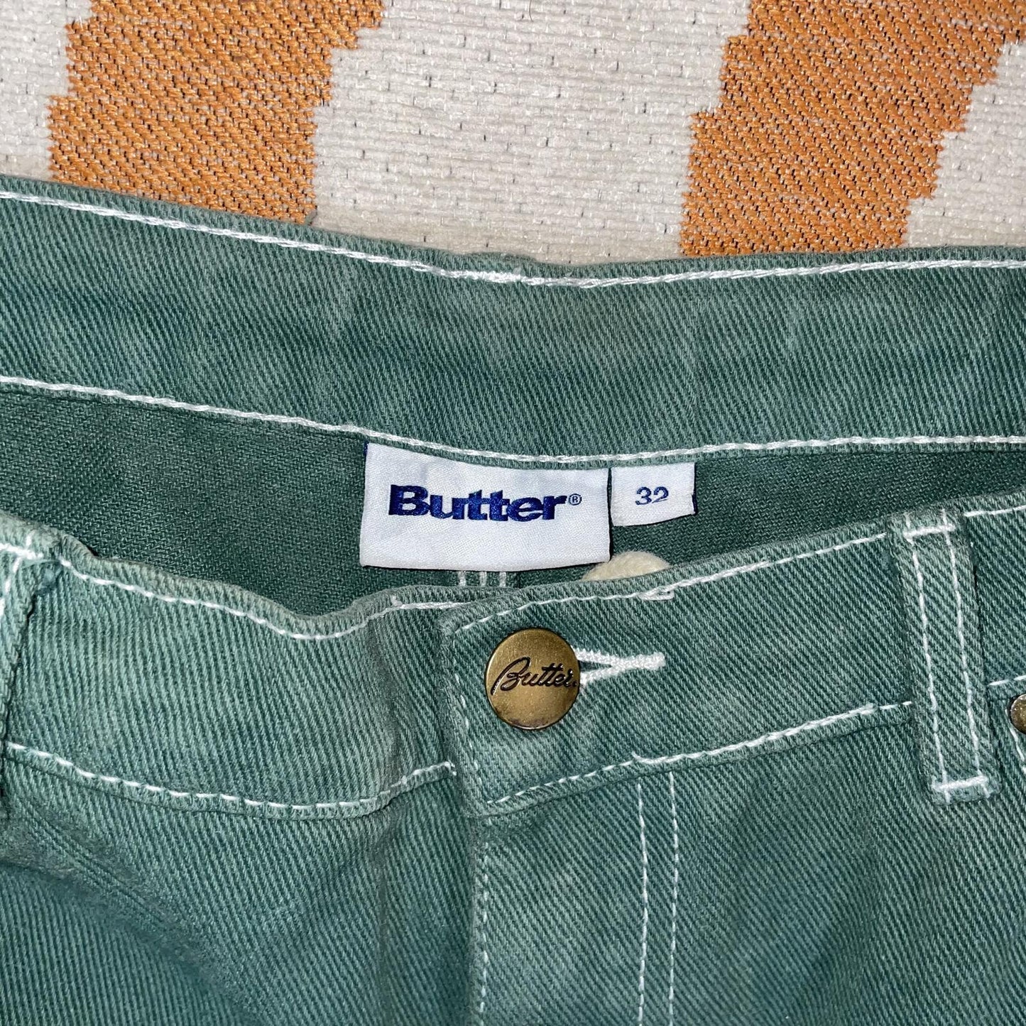 Butter Goods ‘21 Embroidered ‘Matchstick’ Green Jeans 32x30