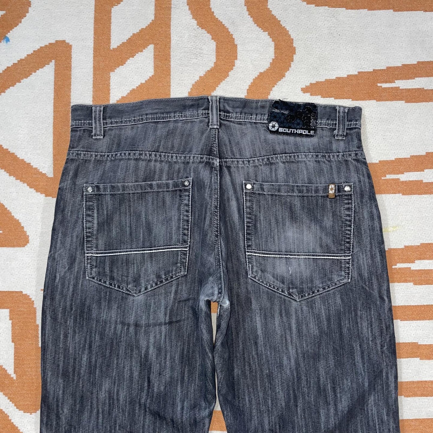Southpole 00s Hexagon Baggy Black Denim Jeans 40x33