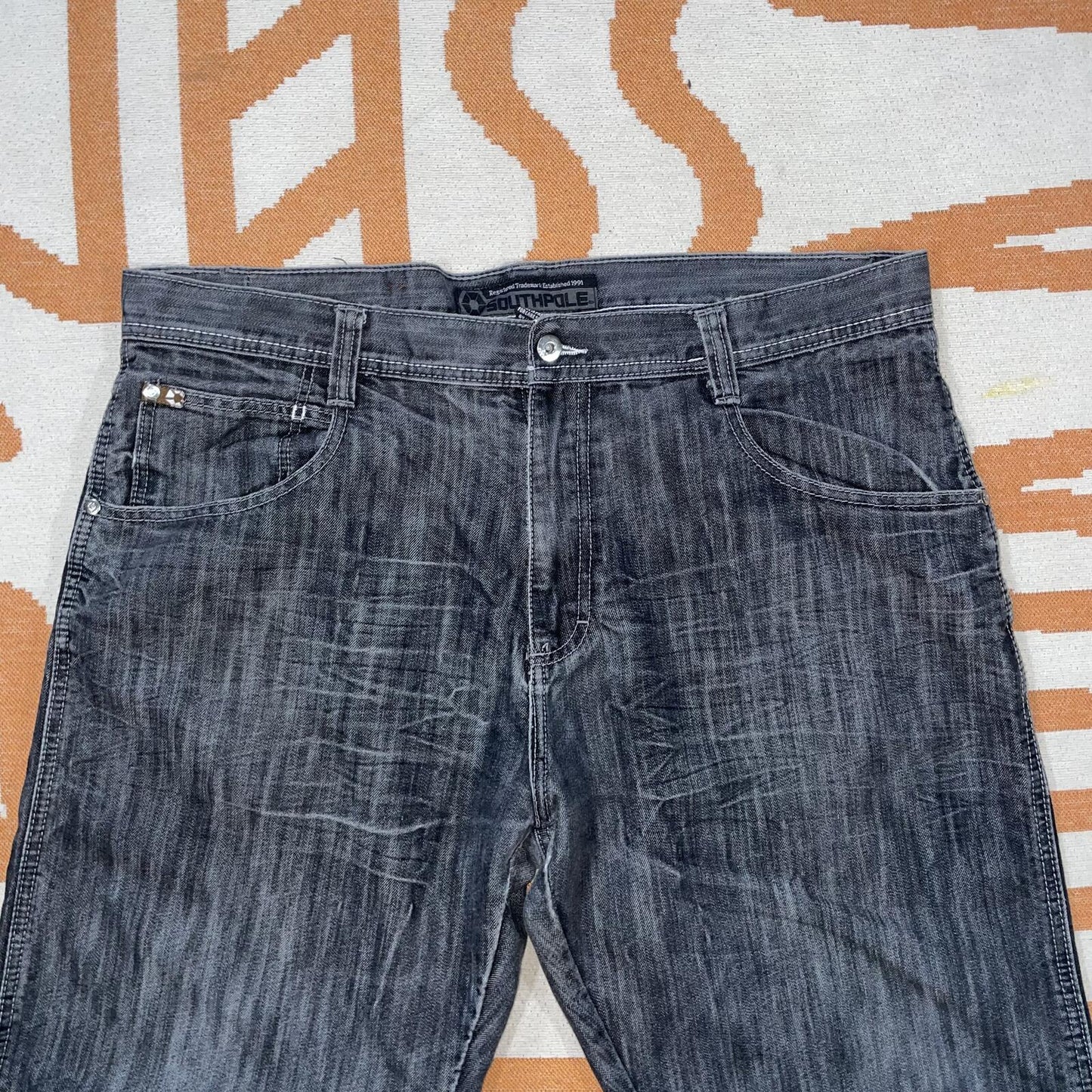 Southpole 00s Hexagon Baggy Black Denim Jeans 40x33