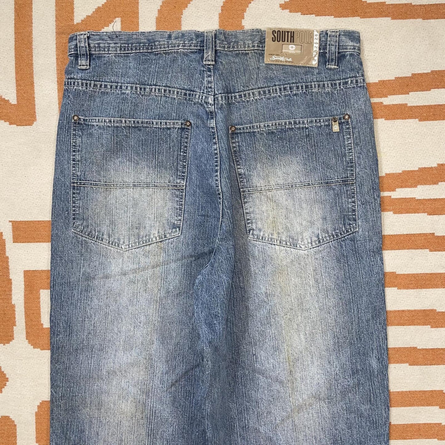 Southpole 00s Baggy Hexagon Denim Blue Jeans 36x34