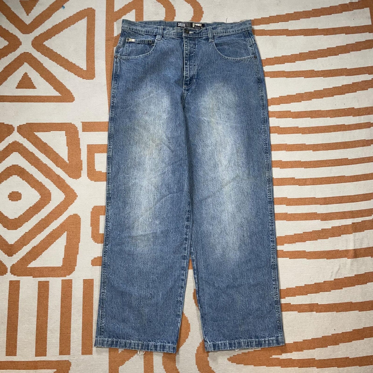 Southpole 00s Baggy Hexagon Denim Blue Jeans 36x34