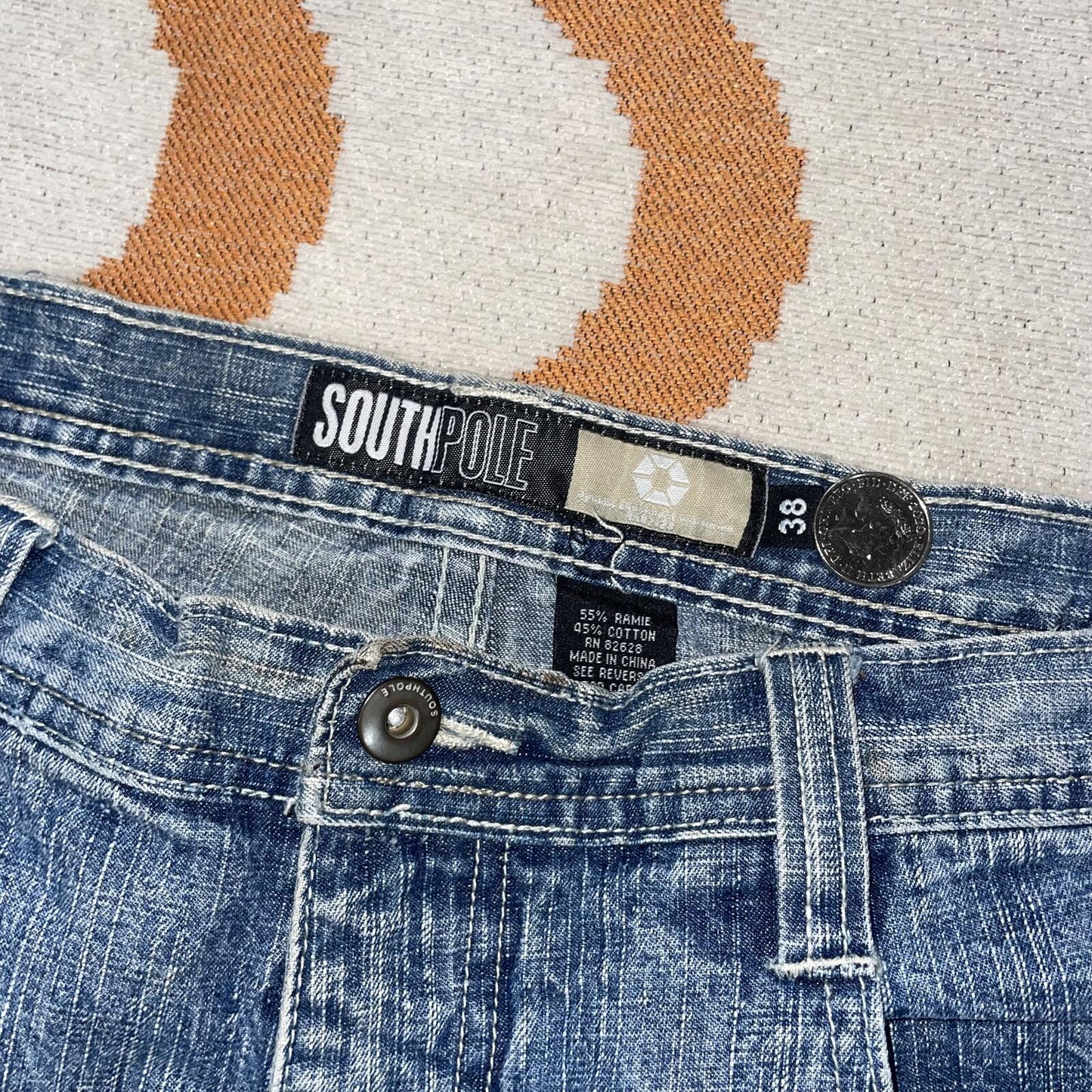 Southpole 00s Baggy Hexagon Denim Blue Jeans 36x34