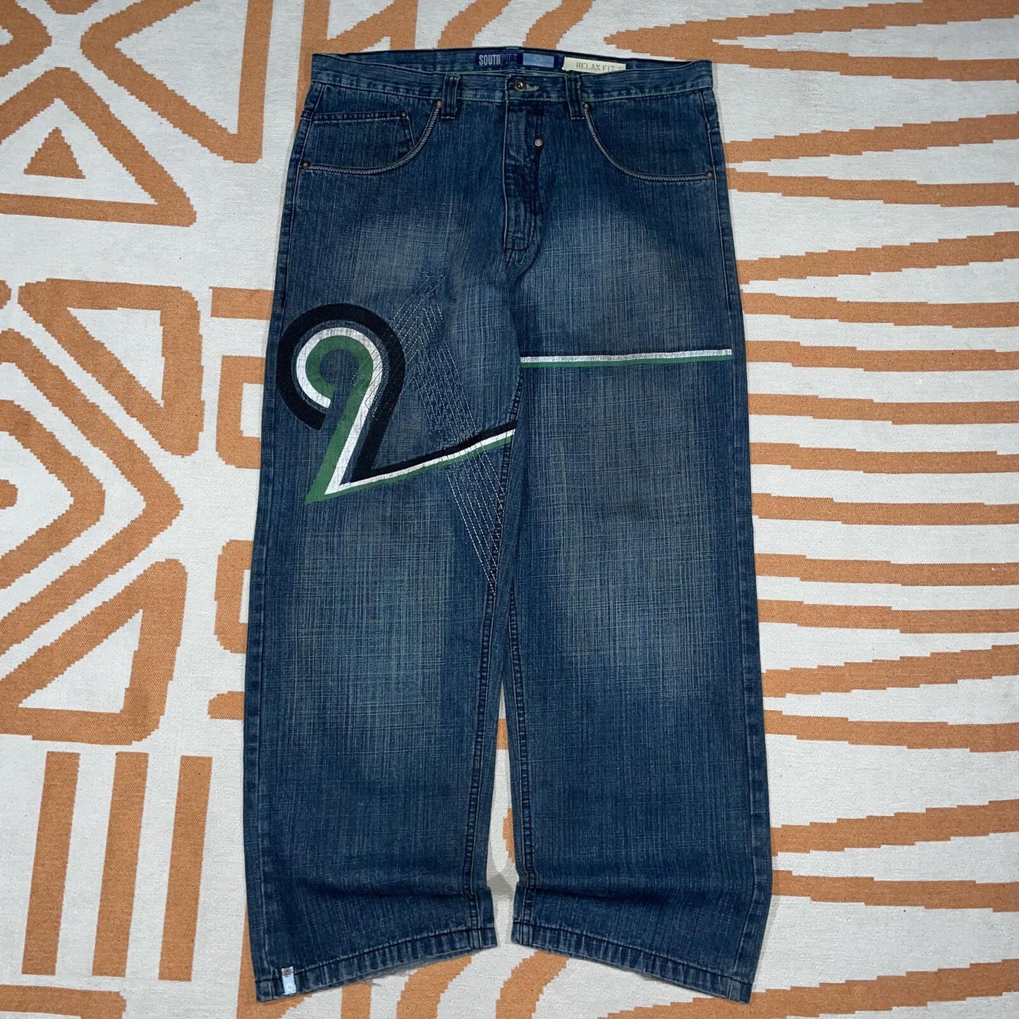 Southpole 00s Printed Baggy Denim Jeans 38x32