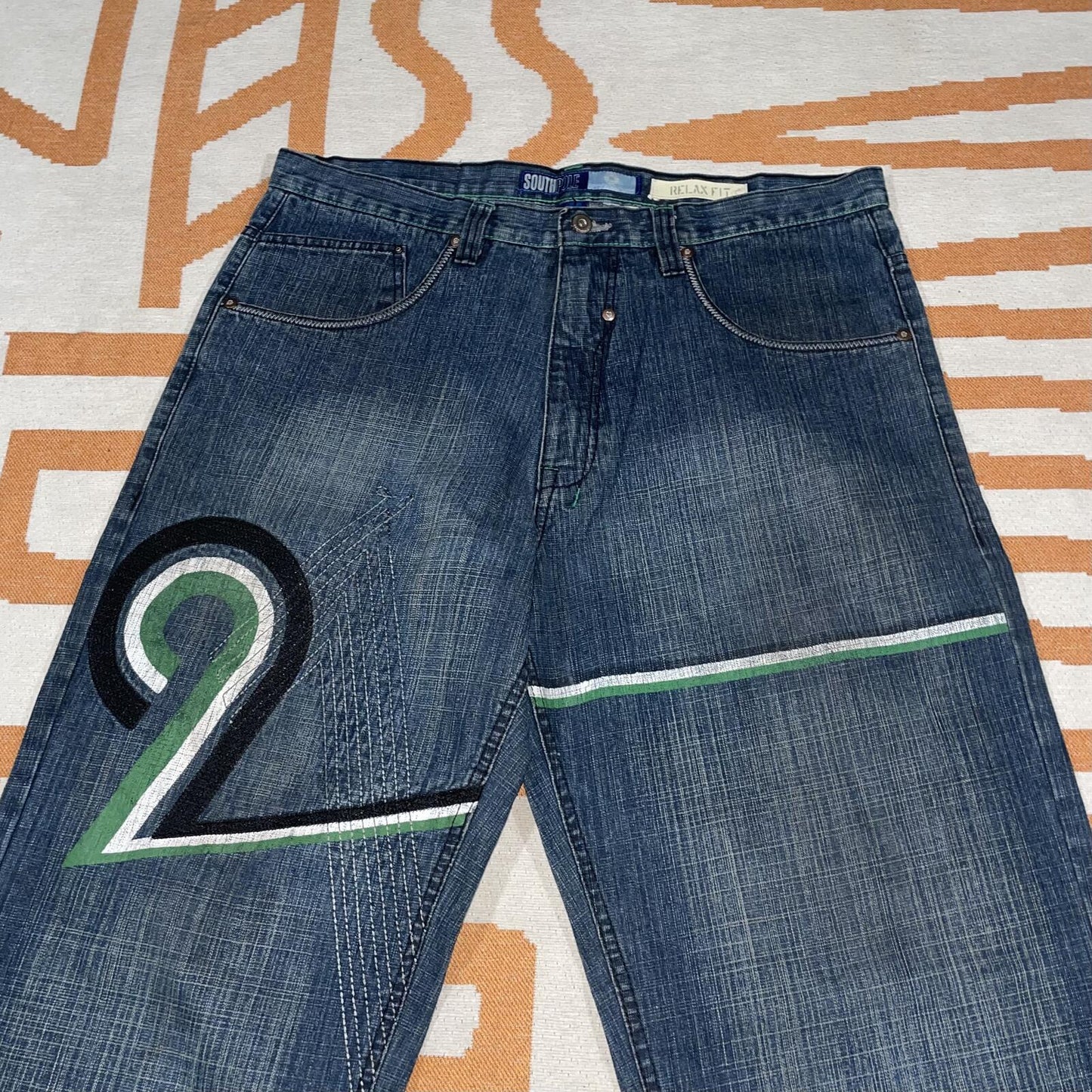 Southpole 00s Printed Baggy Denim Jeans 38x32