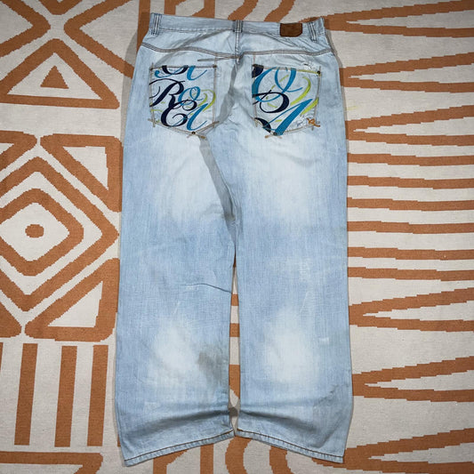 Rocawear 90s Embroidered 'Cursive' Baggy Jeans 38x34