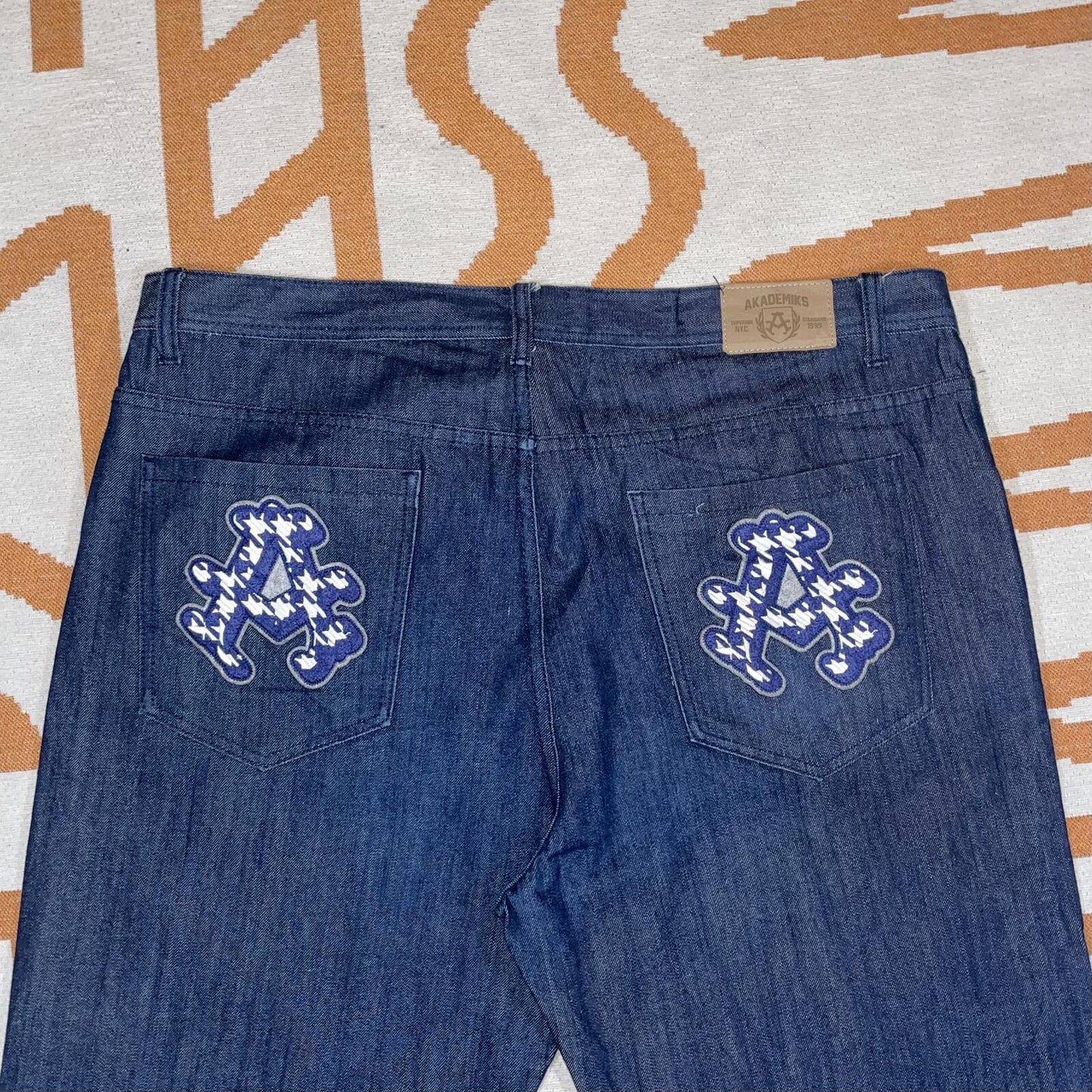 Akademiks 00s Embroidered ‘A’ Monogram Baggy Denim Jeans 42x33