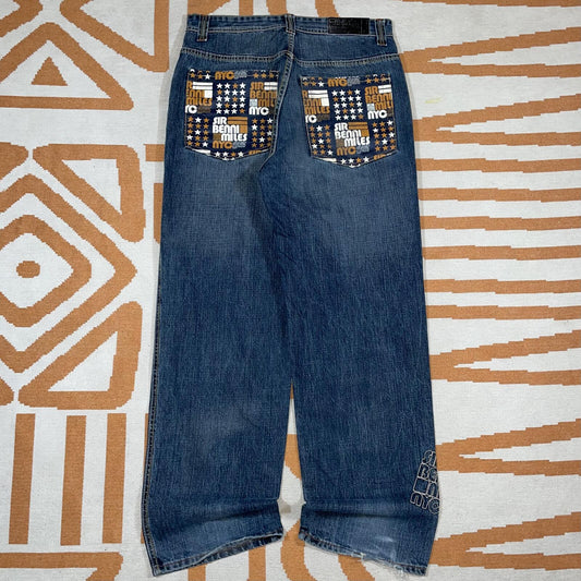 Sir Benni Miles 00s Printed/Embroidered Baggy Jeans 34x33