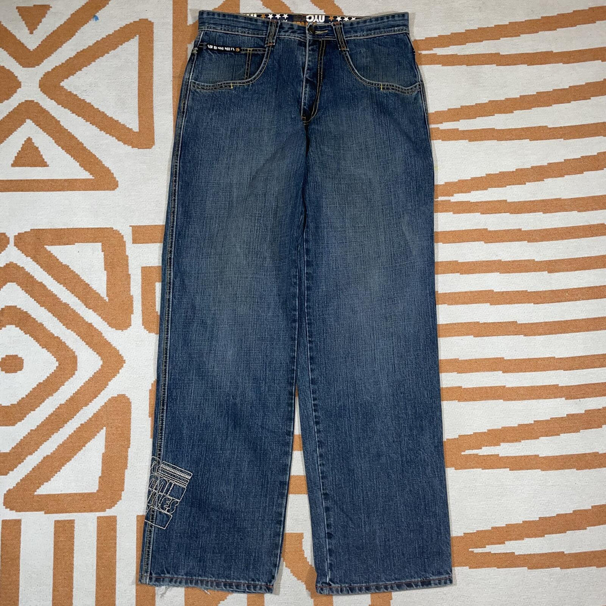 Sir Benni Miles 00s Printed/Embroidered Baggy Jeans 34x33