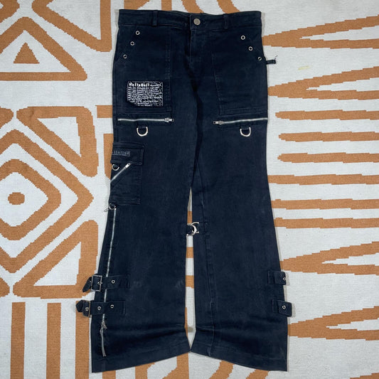 Hellohell 00s Patched Alt/Goth Zip Cargo Pants 32x32