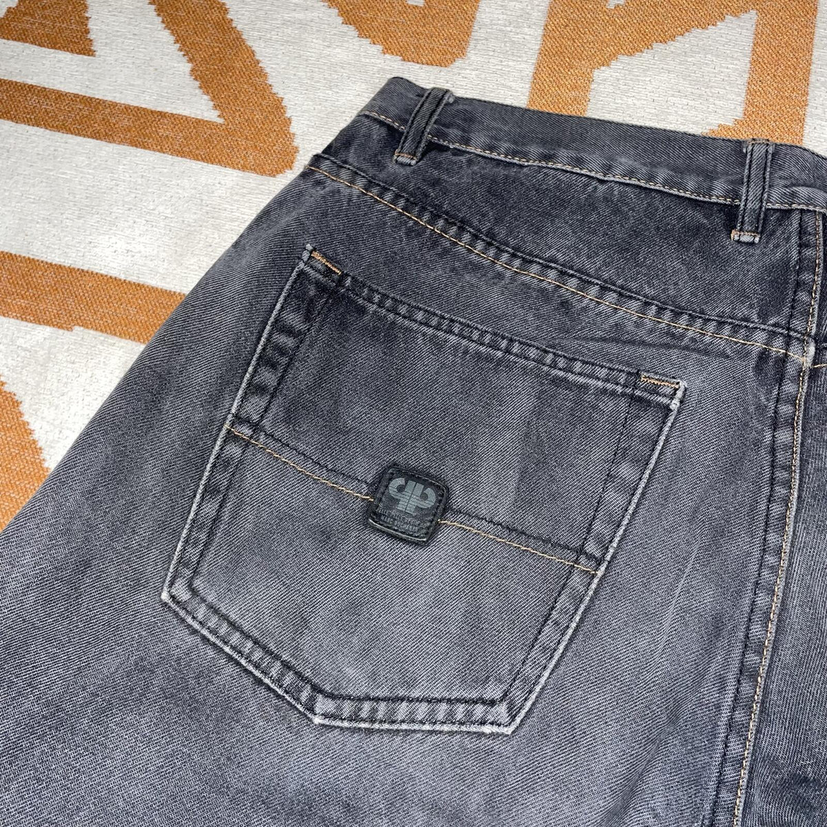 Pelle Pelle 00s Black Denim Leather Patched Jeans 36x34