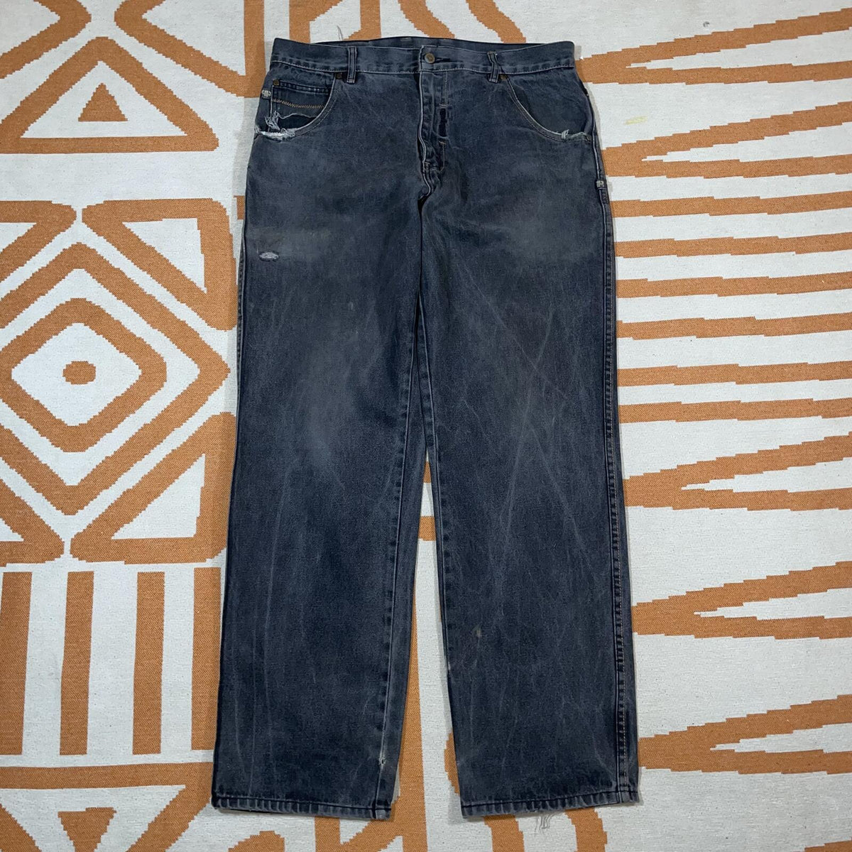 Pelle Pelle 00s Black Denim Leather Patched Jeans 36x34