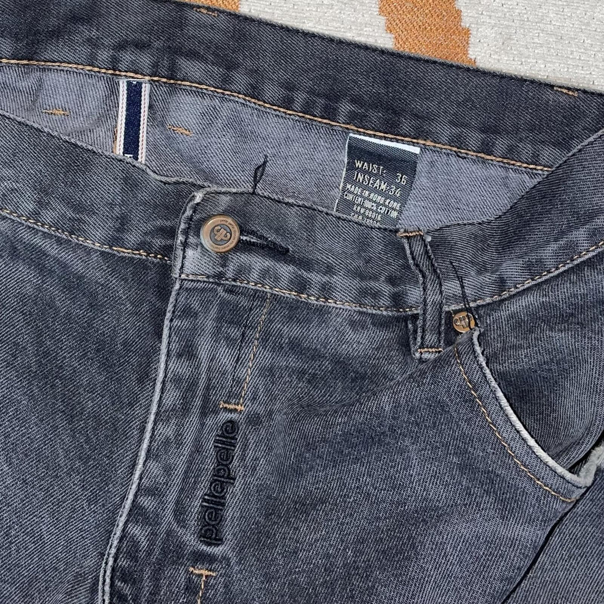 Pelle Pelle 00s Black Denim Leather Patched Jeans 36x34