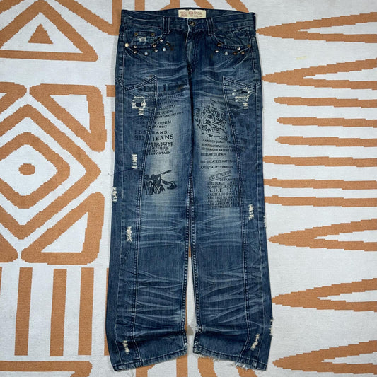 S.D.E Special 00s Printed Japanese Jeans 32x33