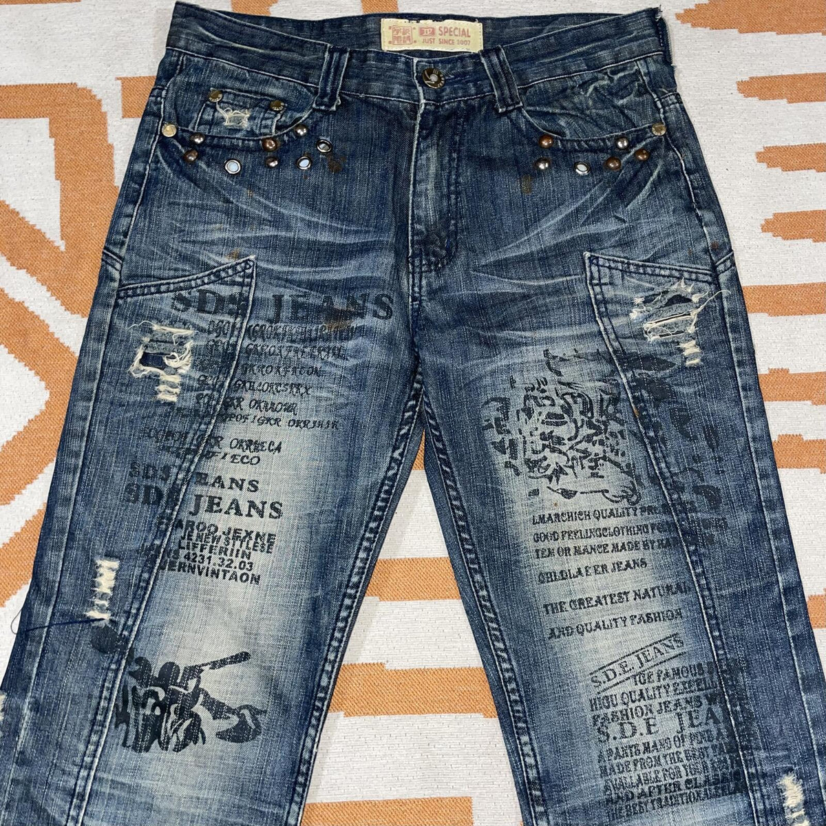 S.D.E Special 00s Printed Japanese Jeans 32x33