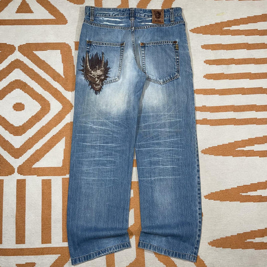 Oni Arai 00s Japanese Embroidered Denim Jeans 31x30