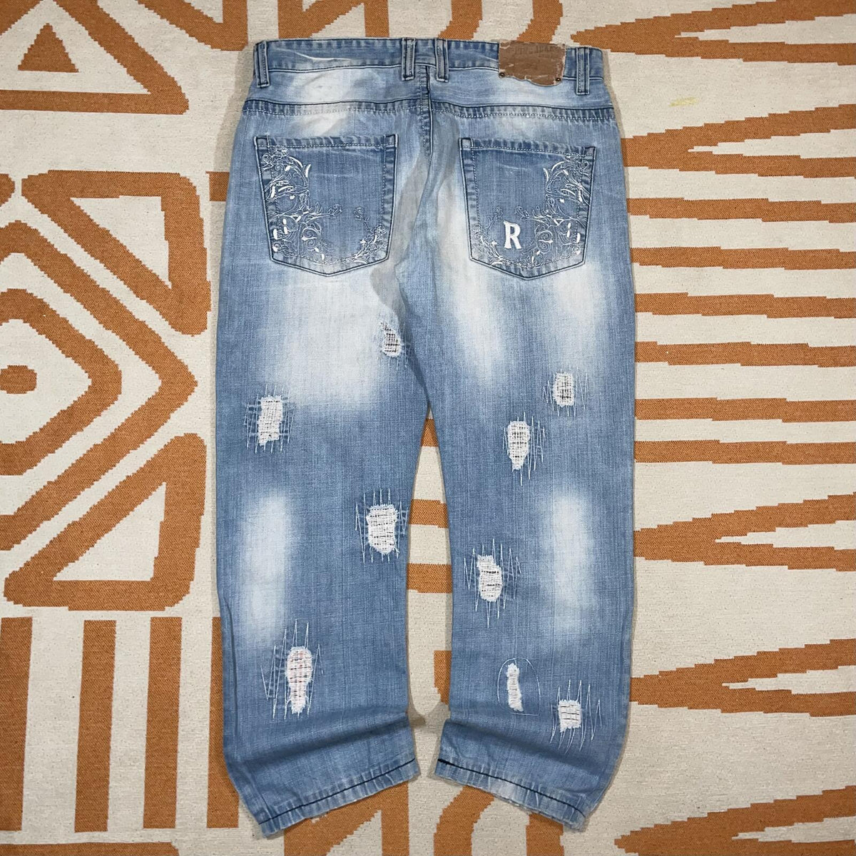 R-Ping 00s Patched/Embroidered Loose Denim Jeans 36x28