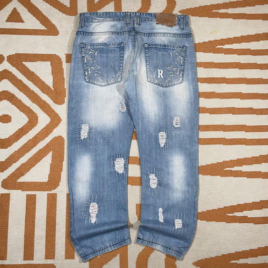 R-Ping 00s Patched/Embroidered Loose Denim Jeans 36x28