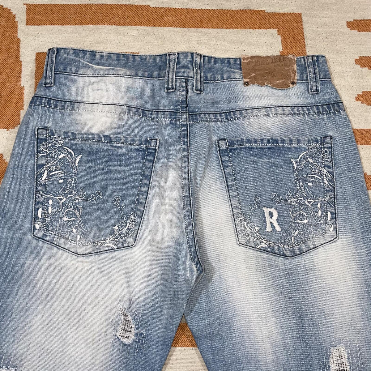 R-Ping 00s Patched/Embroidered Loose Denim Jeans 36x28