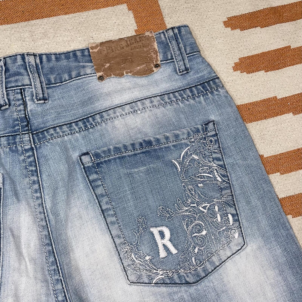 R-Ping 00s Patched/Embroidered Loose Denim Jeans 36x28