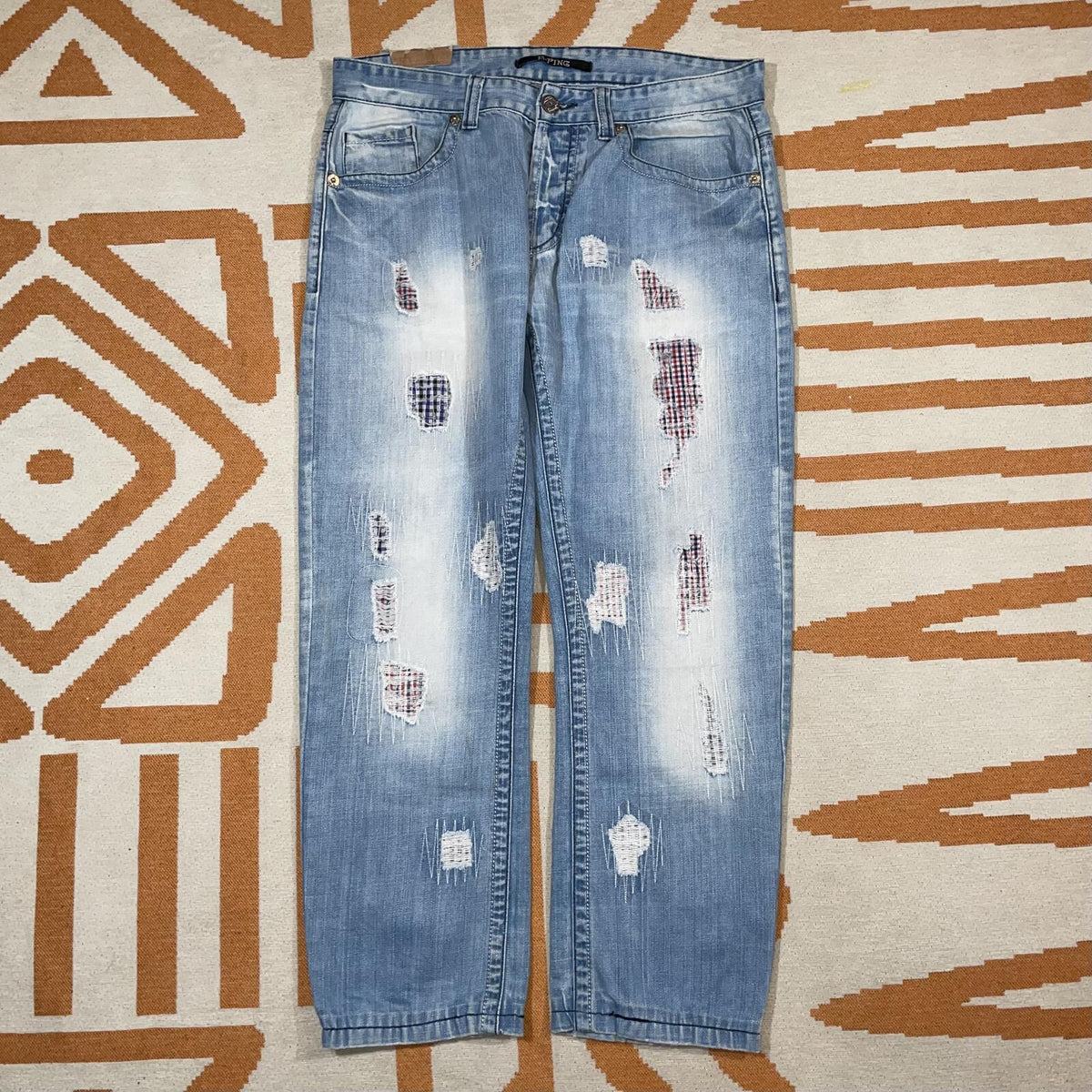 R-Ping 00s Patched/Embroidered Loose Denim Jeans 36x28