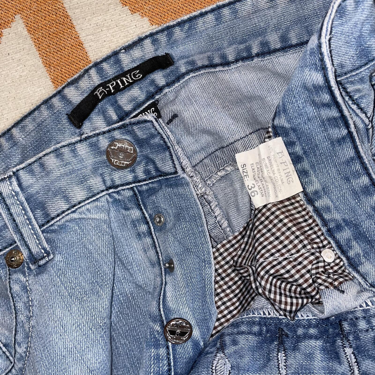 R-Ping 00s Patched/Embroidered Loose Denim Jeans 36x28