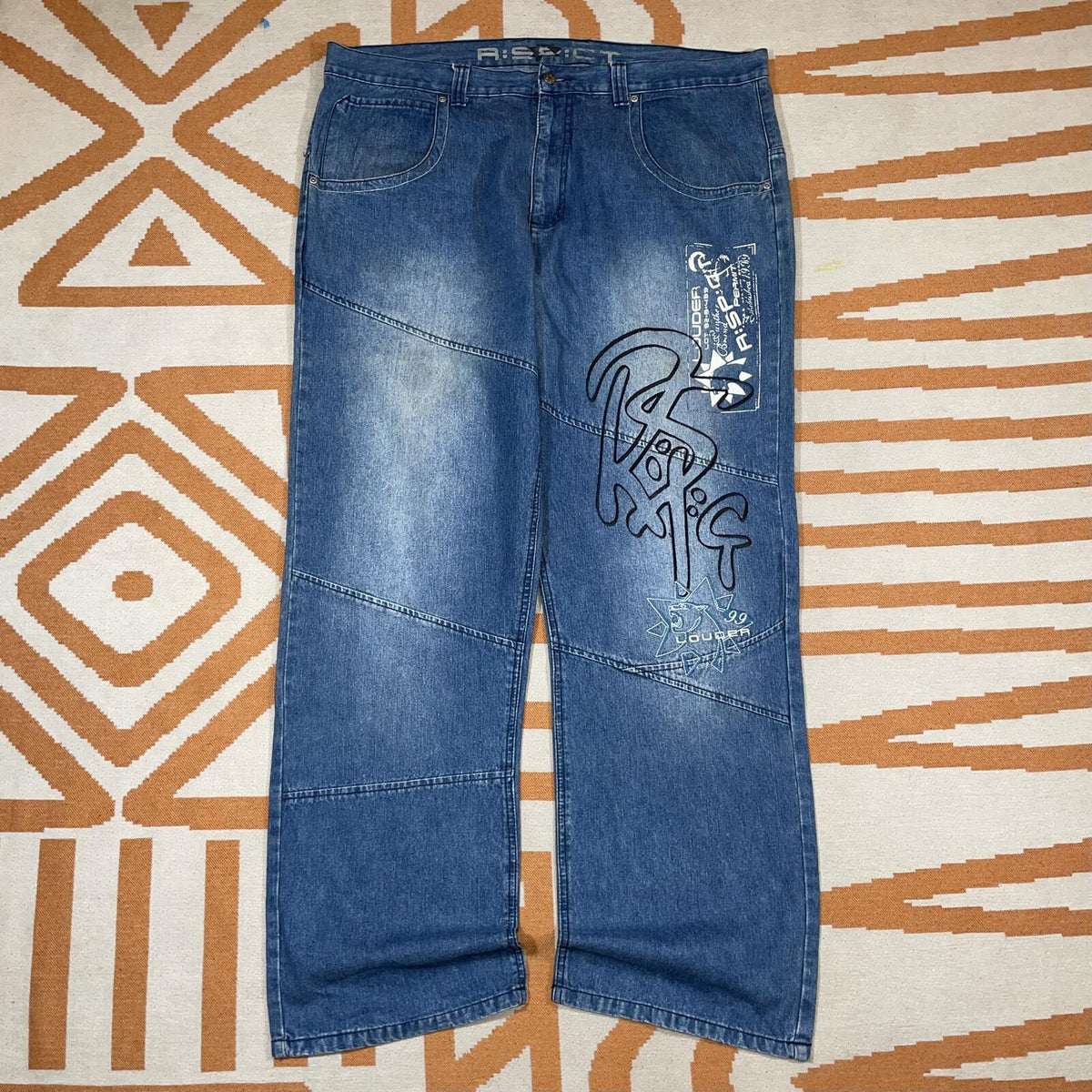R:spc:t 00s Embroidered/Printed Baggy Denim Jeans 42x34