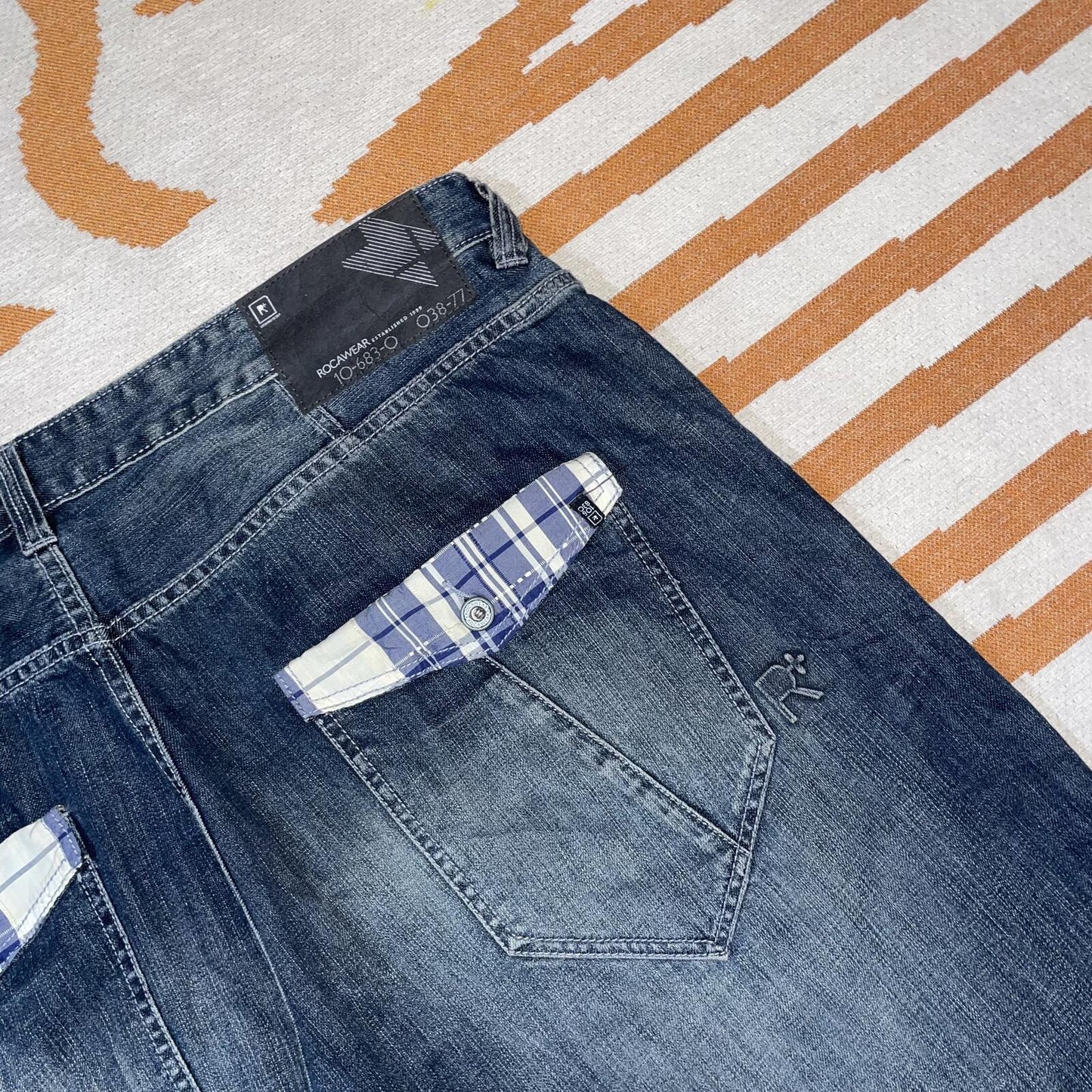 Rocawear 00s Plaid Lined Baggy Denim Jeans 42x35