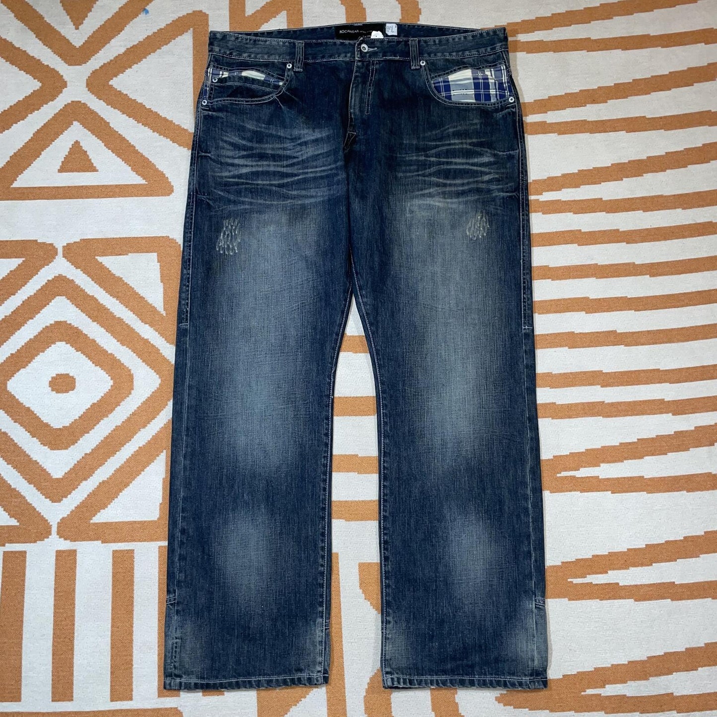 Rocawear 00s Plaid Lined Baggy Denim Jeans 42x35