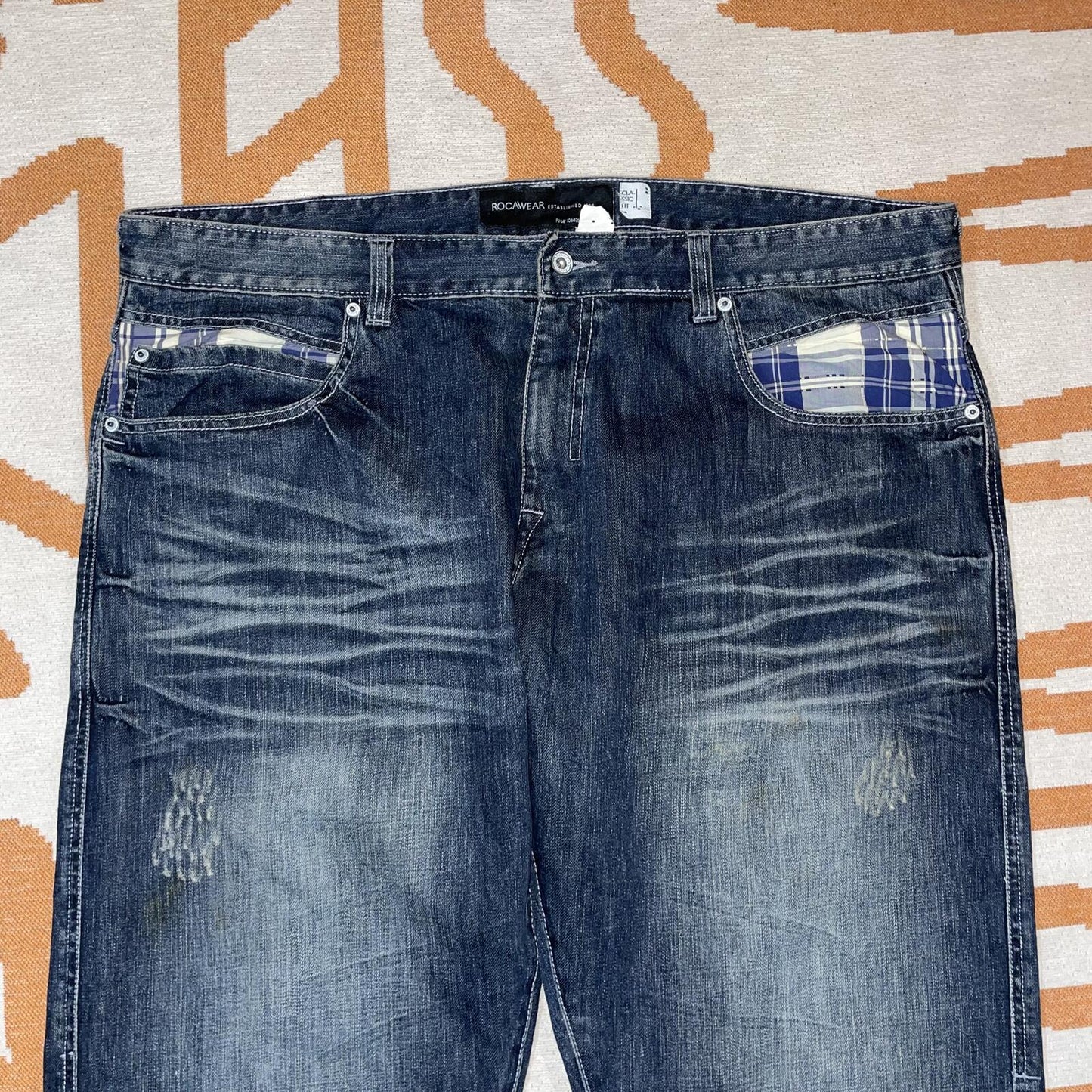 Rocawear 00s Plaid Lined Baggy Denim Jeans 42x35